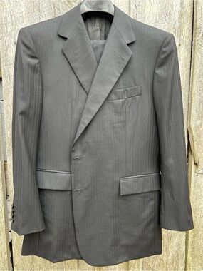 William Fioravanti NY Bespoke Luxury Black Herringbone Wool Suit 42R/43R